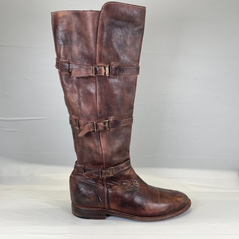 Bed Stu Cobbler Series Tall Riding Boots Womens Size 11 Brown Leather Zip Shoes